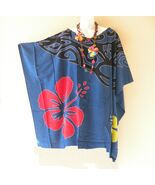 KL134 Blue Batik Hand Painted Plus Kaftan Poncho Tunic Women Blouse Top ... - $26.90
