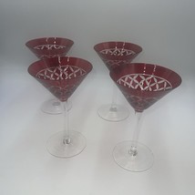Red and Clear Glass 7.5” Martini Glasses Set of 4 - £55.35 GBP
