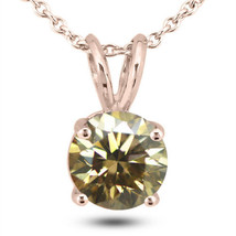 Floating Diamond Solitaire Pendant Natural Brown Round 14K Rose Gold 1.10 CT GIA - £1,867.25 GBP