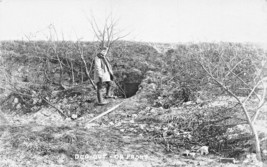 WW1 MILITARY SOLDIER~DUG OUT BUNKER ON FRONT~REAL PHOTO POSTCARD - $10.44