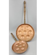 2x Copper Poached Egg Pan With Wood Handle 8&quot; and 6&quot; 7 Egg Decoration Pr... - £38.79 GBP