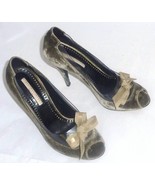 Stella McCartney Classic Gray Velvet Leather Pumps Peep Toe with Bow Ita... - $32.18