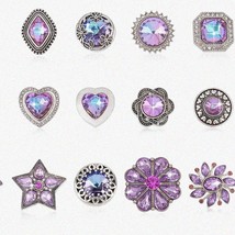 Purple Bloom Snap Charms: 12pc Rhinestone Flower Jewelry Set for Bracelets, Neck - £31.26 GBP