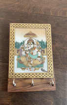 Lord Ganesha Wood Key Holder Wall Mountable Intricate Design Goldtone Accents - £18.71 GBP