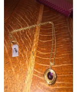 Vintage NWT 1928 Goldtone 28&quot; Necklace Purple Stone Pendant - £19.22 GBP