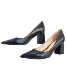 Marc Fisher Shoes Zala Black 7.5 Leather Pointed Toe Slip On Block Stack Heel  - £48.91 GBP
