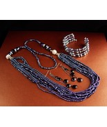 Designer flapper necklace - chandelier earrings - cuff bracelet - Hematite  - £74.45 GBP