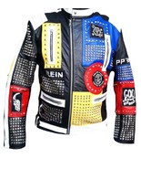 Men PHILIPP PLEIN Leather Coat Multi Color Studded Embroidery Patches Ja... - £215.02 GBP