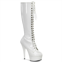 PLEASER DELIGHT-2023 Women&#39;s White 6&quot; Heel Platform Stretch Knee Side Zip Boots - £75.55 GBP