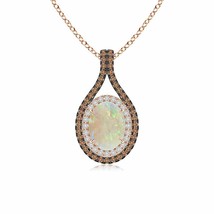 ANGARA Oval Opal Loop Pendant with Coffee &amp; White Diamonds in 14K Solid Gold - £945.91 GBP