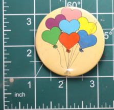 Vtg Rainbow Heart Balloons LGBT 2.25in Novelty Pinback Button - £3.16 GBP