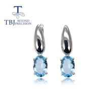 Natural Sky Blue topaz Oval 8*12gemstone Women earrings simple Daily wear fine j - $90.34