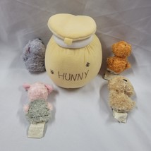 Classic Pooh Tigger Piglet Eeyore Finger Puppets in Cloth Hunny Pot Set ... - £44.20 GBP
