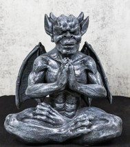 Sitting Stoic Horned Gargoyle With Wings In Yoga Meditation Lotus Pose Figurine - £19.27 GBP