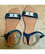 MICHAEL KORS DENIM silver MK PLATE LOGO SANDALS ankle strap flat US 5 - €10,19 EUR