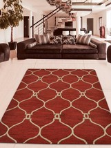 9 x 12 ft. Hand Tufted Wool Geometric Rectangle Area Rug, Red &amp; Beige - £290.66 GBP