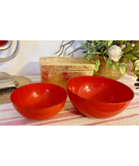 Set of 2 MCM Kaj Franck Finel Arabia Finland Solid Orange Red Enamel Bowls - £99.40 GBP
