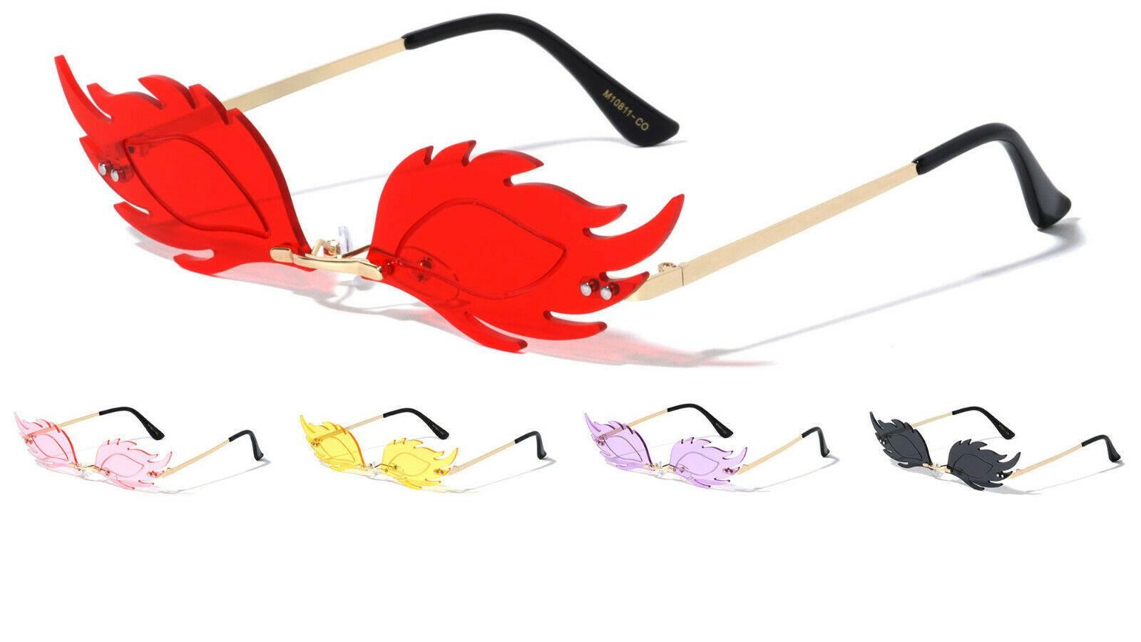 SLIM RIMLESS FLAME FIRE SHAPED LENSES SUNGLASSES HIP HOP LUXURY FUTURIST... - $8.95