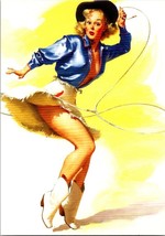 Gil Elvgren 1954 Sexy Pin-Up CowGirl &quot;On Her Toes&quot; Western Roping PostCa... - $3.84