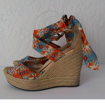 UGG Lace Up Wedge LUCIANNA Platform Espadrille Sandals 9.5M  Beige Orange Blue - £11.93 GBP