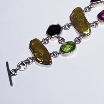 Ruby Zoisite Abalone Multi Stones  Sterling Silver Bracelet approx 7.5&quot; - £66.45 GBP