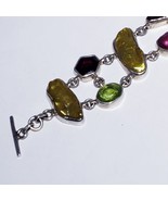 Ruby Zoisite Abalone Multi Stones  Sterling Silver Bracelet approx 7.5&quot; - £68.27 GBP