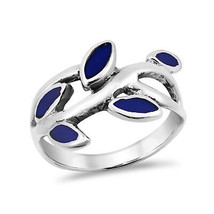 Olive Branch Leaves Wrap Simulated Blue Lapis-Lazuli Sterling Silver Ring-7 - £15.02 GBP