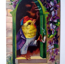 Easter Postcard Fantasy Dressed Baby Chick Fez Hat Smoking Pipe Gel Germany 1520 - £35.36 GBP