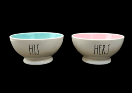 Rae Dunn Magenta His &amp; Hers 2 Bowl Set Pink &amp; Blue Interior Artisan Collection - £19.21 GBP