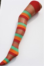 STRIPE FISHNET Over Knee Thigh High Socks Hold Ups Stockings Italian Vintage Fes - £8.39 GBP