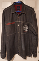 Vintage Bugle Boy Mens Black Denim M Shirt/Jacket Elbow Patches Graphics - $19.40