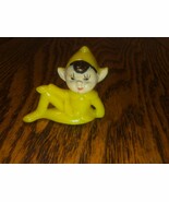 Cute Vintage Hard Plastic Yellow Lounging Pixie Elf-Marked-1 3/4&quot; Tall - $33.89 CAD