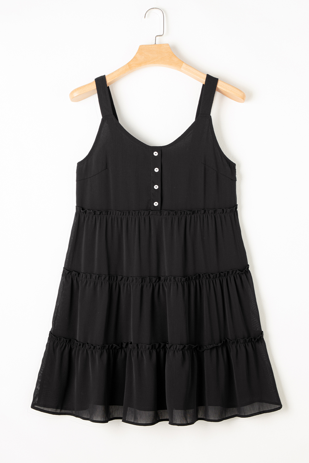 Black Button V Neck Frilly Tiered Sleeveless Dress Item image 3