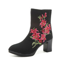 High End Floral Embroidered Women Cotton Short Ankle Boots Ladies Casual Block H - £41.69 GBP
