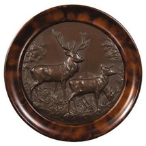 Plaque MOUNTAIN Lodge Deer Mates Doe Stag Resin Hand-Painted Carved Hand-Cast - $189.00