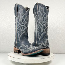 Lane Saratoga Blue Square Toe Cowboy Boots Sz 7.5 Leather Western Wear Mid Calf - £148.01 GBP