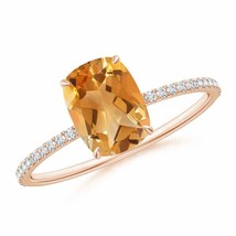 Authenticity Guarantee 
Thin Shank Cushion Cut Citrine Ring With Diamond Acce... - £429.82 GBP