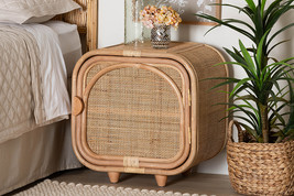 Cielo Bohemian Natural Rattan and Mahogany Wood Nightstand - $209.00