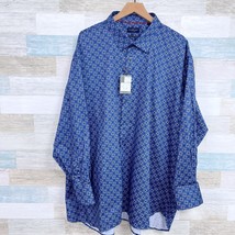 GARNET Los Angeles Luxury Long Sleeve Shirt Blue Print Cotton Mens 4XB 4... - $108.89