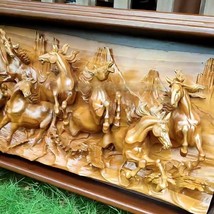 Hand Carved Teak Wood Sculpture Wall Decoration Art | Horses Racing Riding Décor - £9,990.35 GBP