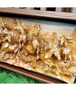 Hand Carved Teak Wood Sculpture Wall Decoration Art | Horses Racing Riding Décor - £10,014.58 GBP