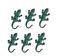 Distressed Green Metal Lizard Wall Hooks Set of 6 - £48.30 GBP