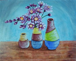 Painting Flowers Original Signed Art Vases Impressionism By Artist Carla Dancey - £26.19 GBP