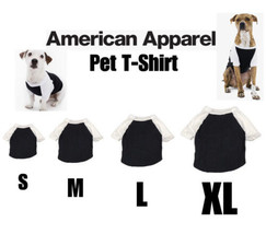 American Apparel Dog Pet Raglan Basic Tee T-shirt Black White Sleeves S ... - £7.03 GBP