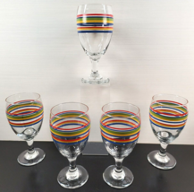 5 Royal Norfolk Libbey Mambo Iced Tea Set Red Blue Green Yellow Striped Band Lot - £45.00 GBP