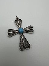 Vintage Silver Filigree Turquoise Accent Cross Religious Necklace Pendan... - $29.70