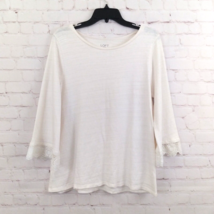 Loft Top Womens Large Ivory Lace Trim Flare Sleeve Cotton Knit Casual Boho - $15.99