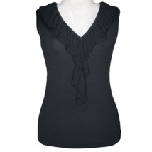 DressBarn Size L Black Fluttered Neck Sleeveless Top - £19.66 GBP