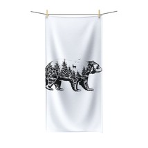 Nature Lover&#39;s Delight: Black and White Bear Forest Illustration Bath Towel, Sof - £40.34 GBP+