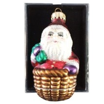 Unique Treasures Glass Santa Ornament Claus in Basket Delivering Gifts Bag - £7.82 GBP